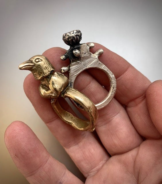 T_Brinckman_2025_Head_of_a_Bird_and_Flora_rings_brass_and_silver_photographer_T_Brinckman